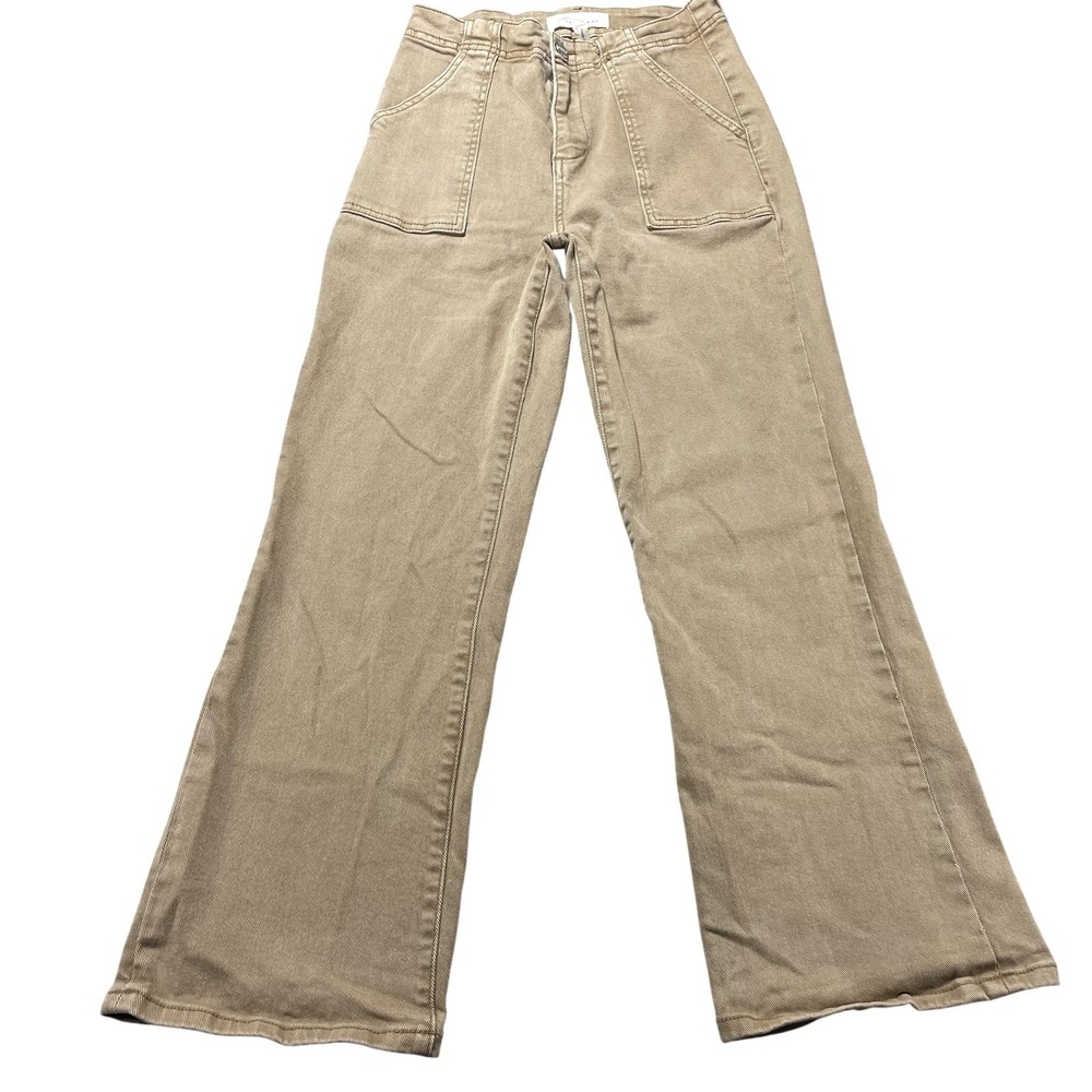 Risen Jeans Womens 7/28 Beige High Rise Wide Leg Utility Denim Pants 27x27